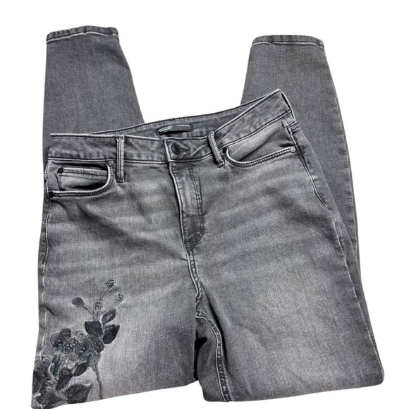 Simply Vera Verawang Womens High Rise Skinny Embroidered Floral Black Denim Jean - Picture 2 of 16